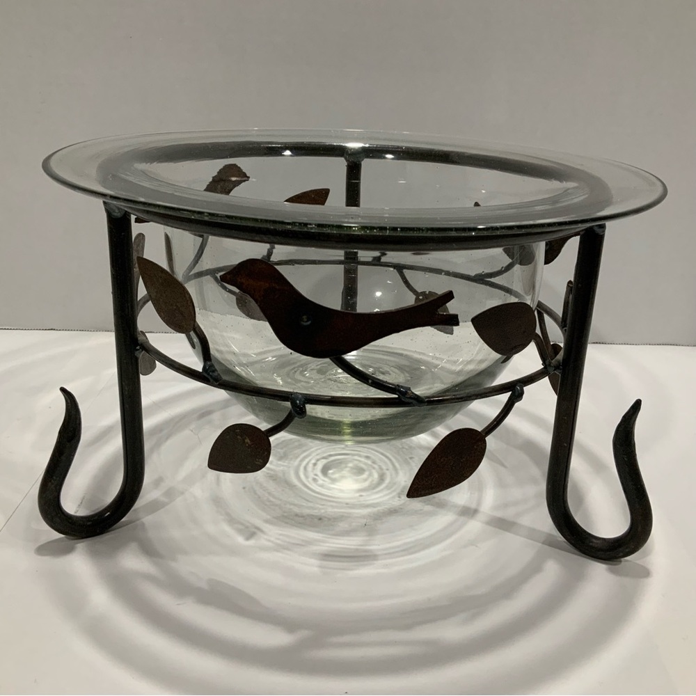 Potpourri Bowl; Matte Bronze Wire Leaf w/Clear Glass